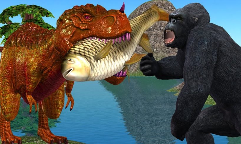 Angry Gorilla 3D Vs Dinosaur Fighting Animation Short Film | Cartoon Animals Funny Short Movie