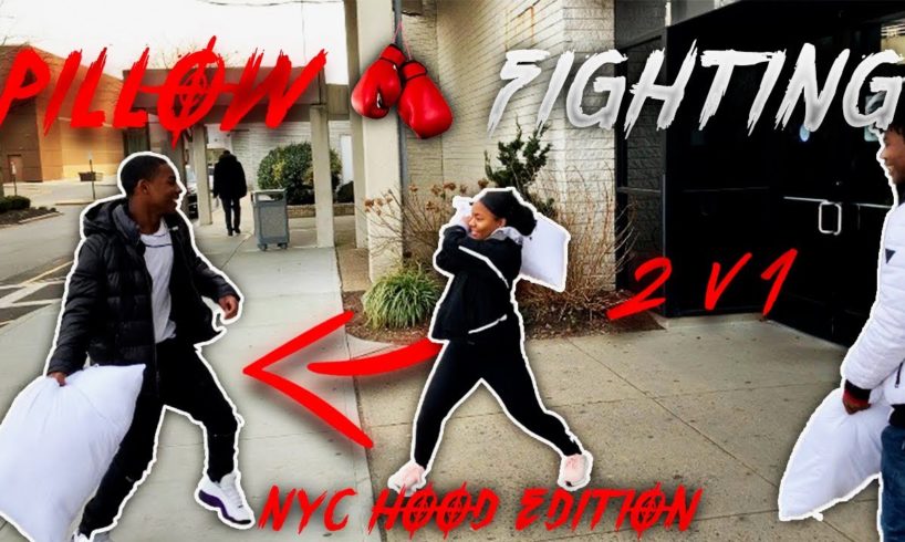 PILLOW FIGHTING STRANGERS IN PUBLIC | NYC HOOD EDITION *2 v 1* ?