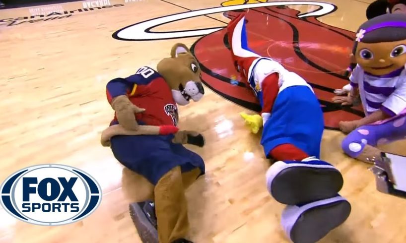 Heat mascot completely FAILS this flip