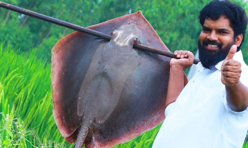 GIANT STINGRAY Fish Cooking | Monster SeaFood Stingray Fish biryani | Village style cooking