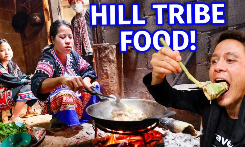 Hill Tribe Food!! WILD BANANA BLOSSOM with Lahu People - Mountain Village!