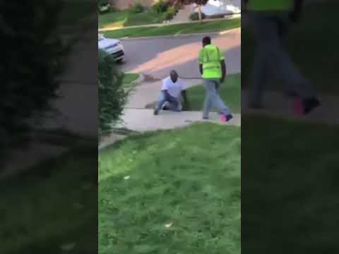 Ghetto fight man walks up on the wrong porch