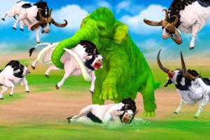 Cow Cartoon , Giant Bulls vs Zombie Mammoth Elephant Animal Fight | Mammoth Rescue Cow from Bulls