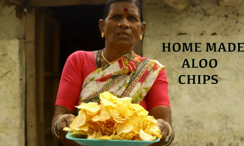 Homemade Crispy Potato Chips by Grandma | Easy Made Aloo Chips For Kids | Aloo Chips | Countryfoods