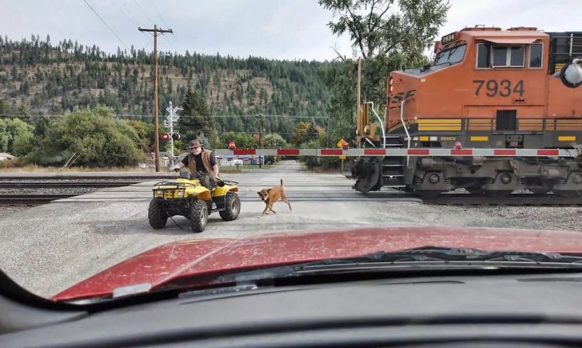 Old Man Decided Drive Extremely Close in Front of Train. Near Death & Closs Call Situations.