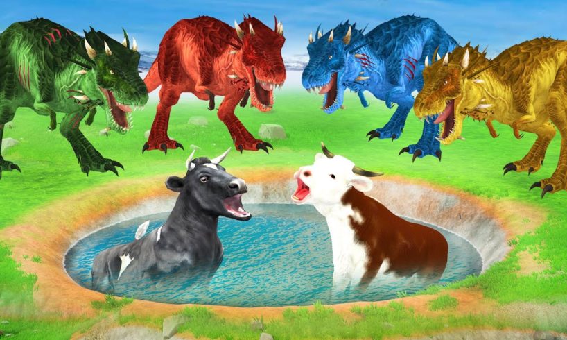 5 Zombie Dinosaurs vs Cow Cartoon Fight Cow Rescue Saved By Woolly Mammoth Animal Fights Videos New