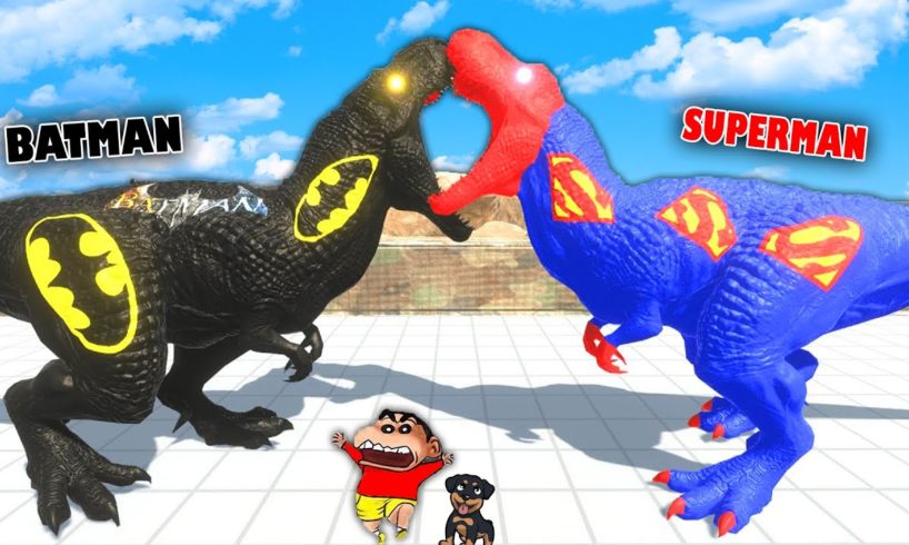 SUPERMAN T-REX vs BATMAN T-REX😱|SHINCHAN and CHOP fight DINOSAURS|😂Funny game in Hindi animal revolt