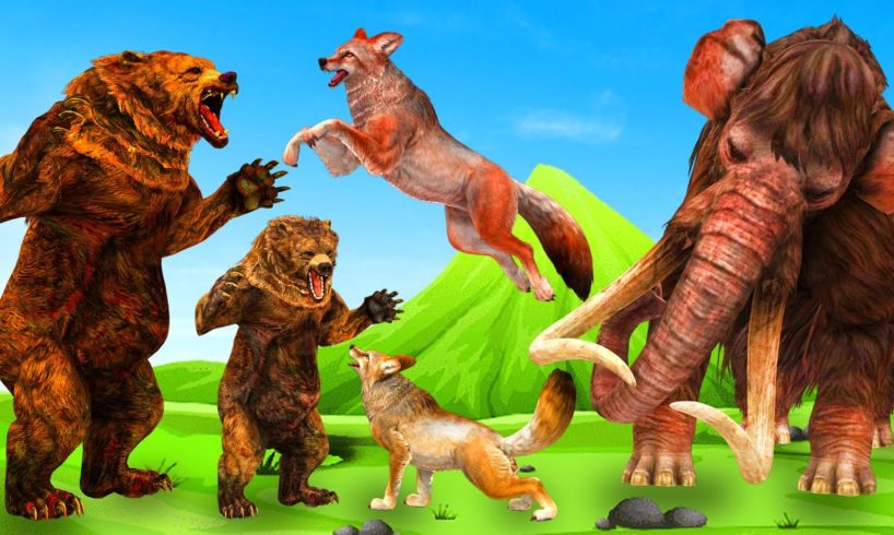 Woolly Mammoth vs Dinosaur - Wild Bear Attacks Fox and Deer | 3D Cartoon Animal Fights Videos