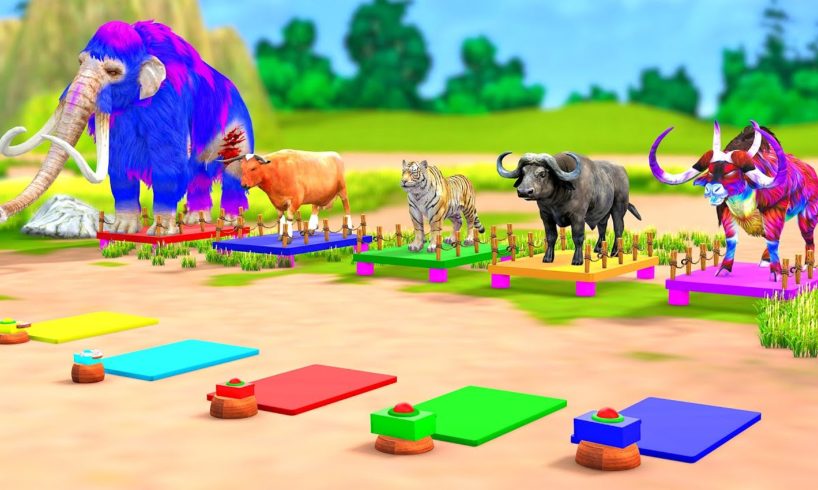 Cow, Tiger, Bull, Buffalo Choose a Right Button Game Mammoth Helps Rescue Animal Battle Fights