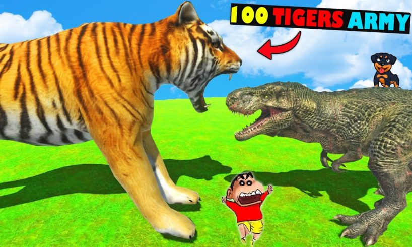 100 TIGERS vs EVERY UNIT 😱 | SHINCHAN and CHOP Fight DINOSAURS Hindi animal revolt battle simulator