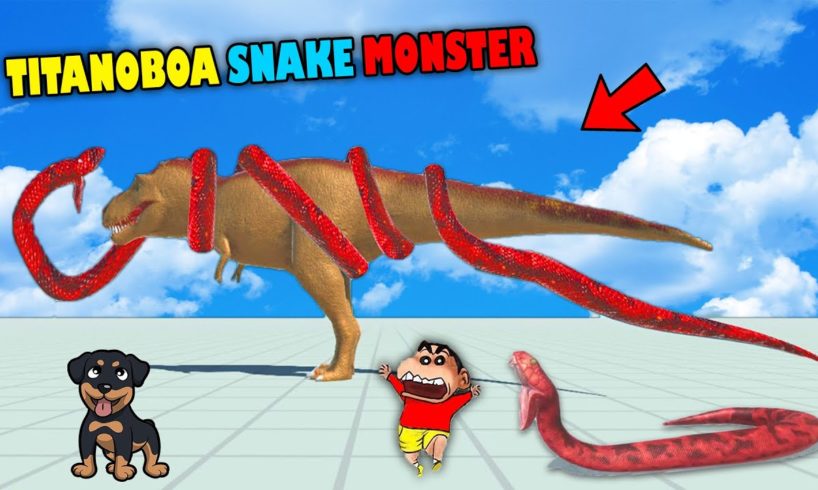 SHINCHAN and CHOP Fights TITANOBOA vs DINOSAURS😱 | Animal Revolt Battle Simulator |😂Funny game Hindi