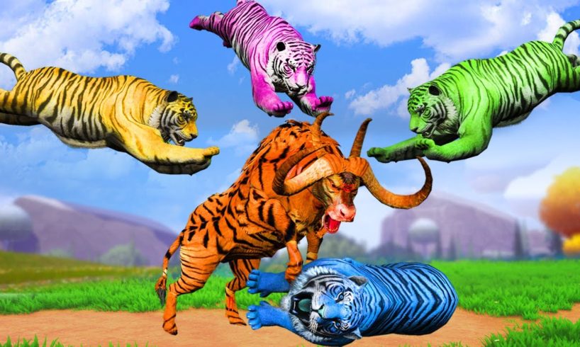 Giant Tiger Buffalo Vs Zombie Tigers Attack Baby Cows Animal Fights - Woolly Mammoth Saves Cows