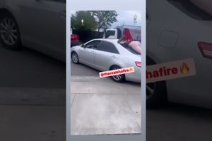 Crazy girlfriend jumps on car for phone (hood fight)