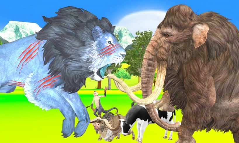 Zombie Lion vs Mammoth Fight Cartoon Cow Saved By Woolly Mammoth Wild Animal Fights Videos