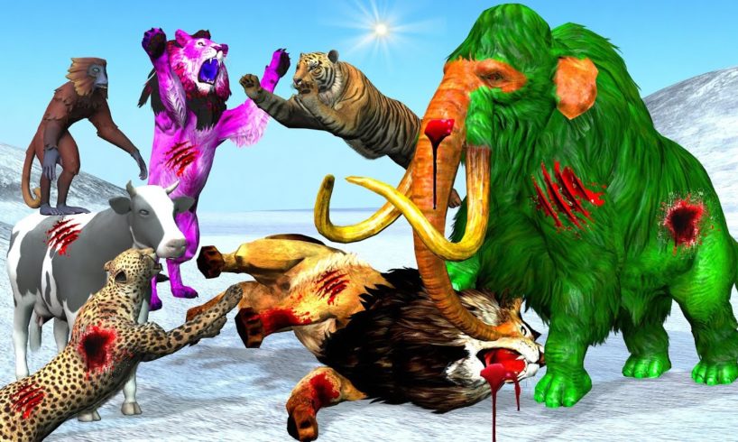 Gaint Mammoth Elephant vs Zombie Lion Epic Animal Fight Elephant Mammoth Cartoon Saved Cow