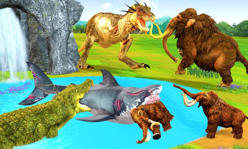 Who Will Win the Fight Mammoth vs Dinosaur Attack Baby Mammoth Saved By Crocodile from Zombie Shark