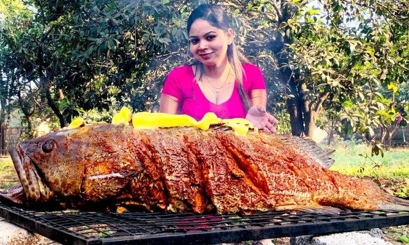 HAMOUR FISH GRILLED | 12kg BUTTER FISH ON CHARCOALS | BIG FISH BBQ | Country foods