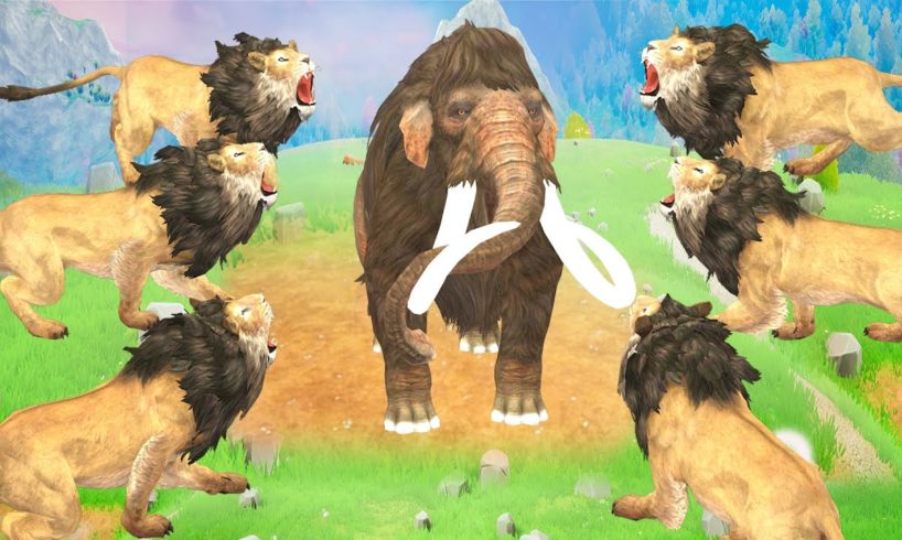 Mammoth Elephant Fight with 5 Zombie Lion's vs Wild Elephant's Save Cow Cartoon from Woolly Mammoth