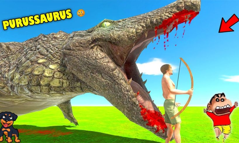 PURUSSAURUS vs EVERY UNIT😱| SHINCHAN and CHOP fight DINOSAURS 😂Hindi animal revolt battle simulator