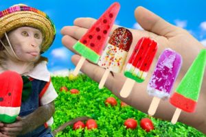 Funniest Animals 2022 😂 Adorable Baby monkey Bim Bim eats ice cream and harvests fruit at the farm