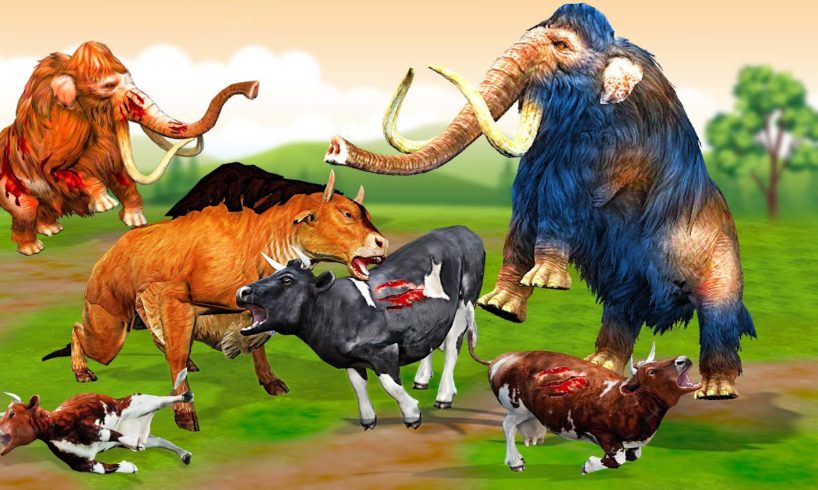 Monster Zombie Mammoth vs Giant Bull Fight Cow Cartoon Saved By Woolly Mammoth Bull Animal Fights