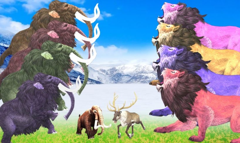 Five Mammoths Vs Zombie Lions Fight on Snow Attack Baby Mammoth Rescue Saved by Woolly Mammoths