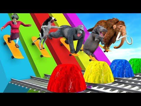 fountain animals wild crossing elephant tiger horse🦁lion Gorilla full animals funtions video cartoon