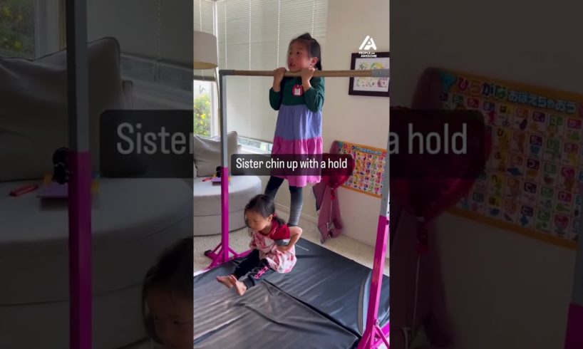 Girl Does Chin Up While Lifting Sister | People Are Awesome #shorts