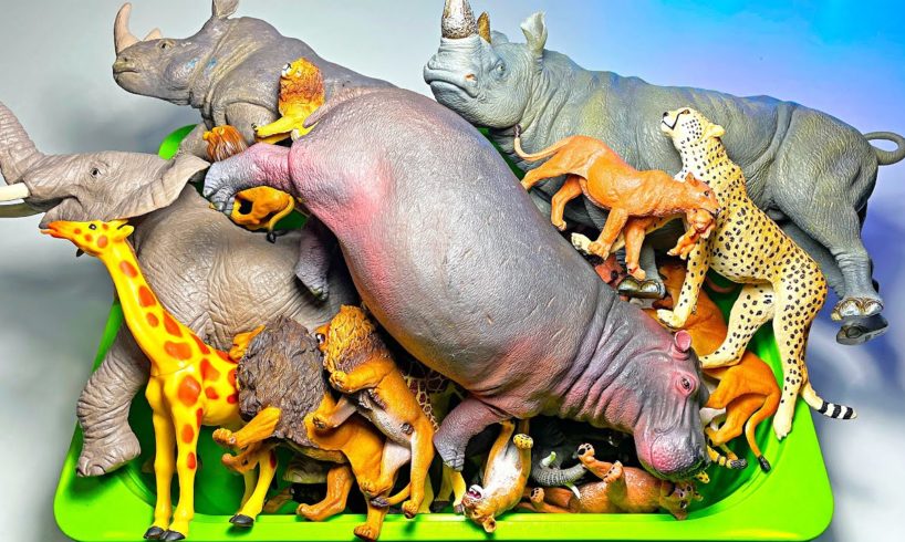 African Animals Figurines Collection - Lion, Elephant, Rhinoceros, Cheetah, Okapi, Gorilla, Hyena