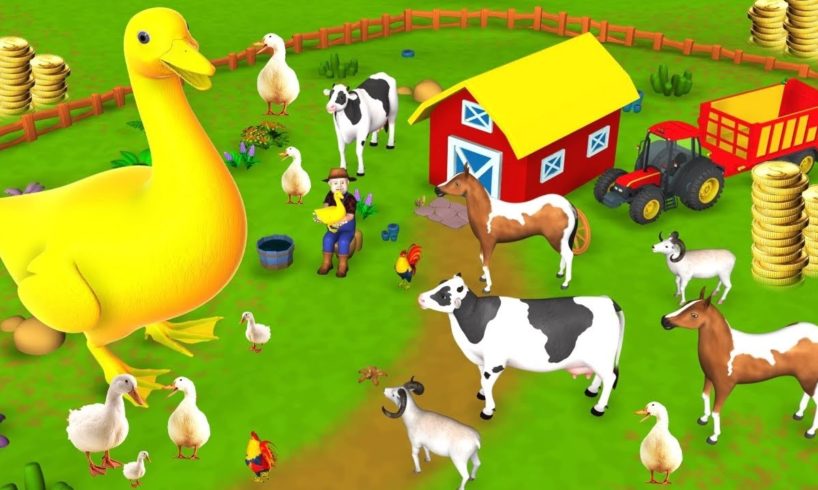 Golden Duck Farm Animals Rescue Magical Duck | New Farm Diorama Cow Horse Goat - Funny Videos 3D