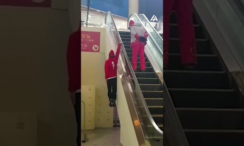 Olympic Skier Takes Escalator In New Way | People Are Awesome #shorts