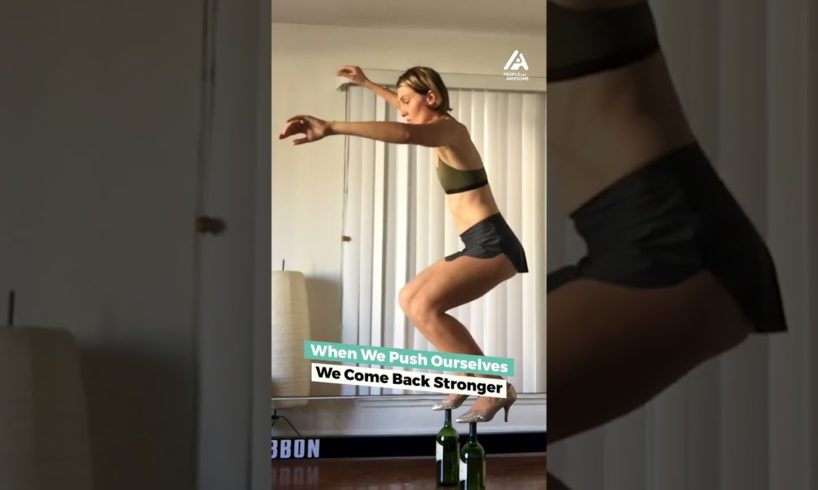 Woman Stands On Wine Bottles While Wearing Heels | People Are Awesome #extremesports #shorts