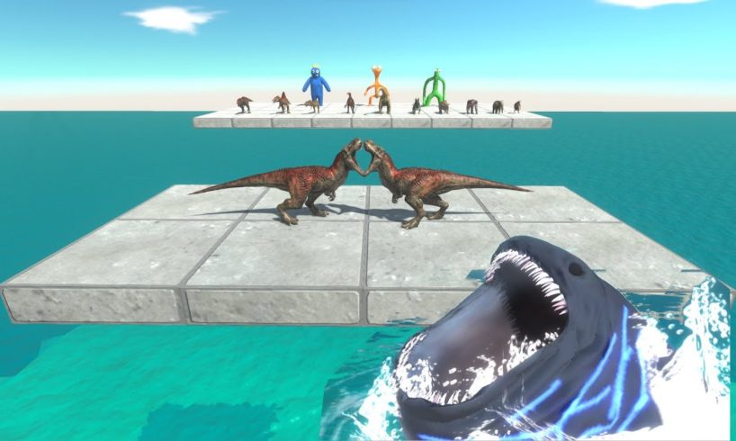 Dinosaur fighting itself above Bloop - Animal Revolt Battle Simulator