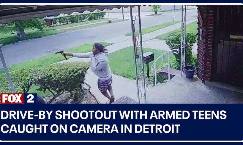 Drive-by shootout with armed teens caught on camera in Detroit