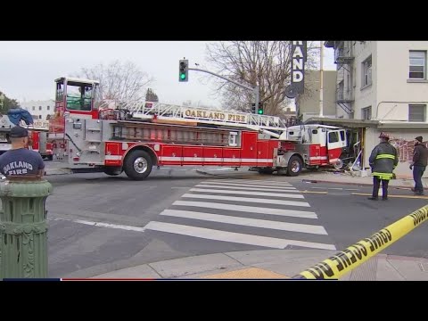 Oakland firetruck slams into building to avoid car that didn't stop