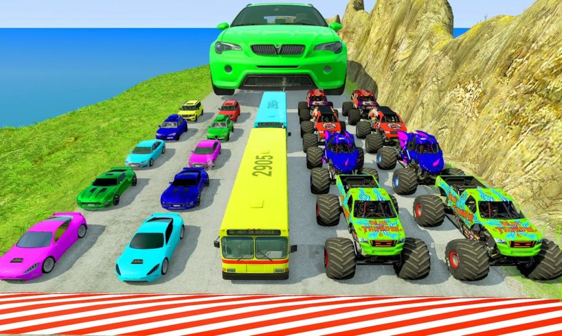 Big Cars & Monster Trucks vs Massive Speed Bumps vs DOWN OF DEATH Thorny Road | HT Gameplay Crash