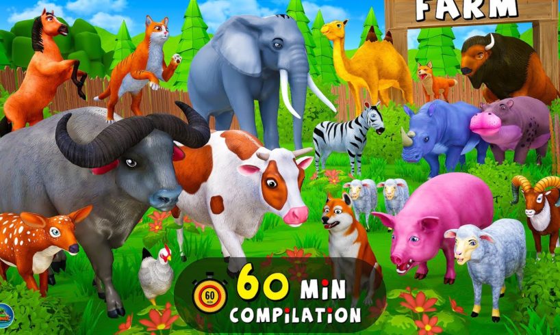 Farm vs. Wild Animal Fighting Compilation - Farm Diorama - Pig, Horse, Cow, Buffalo, Dog, Cat Videos