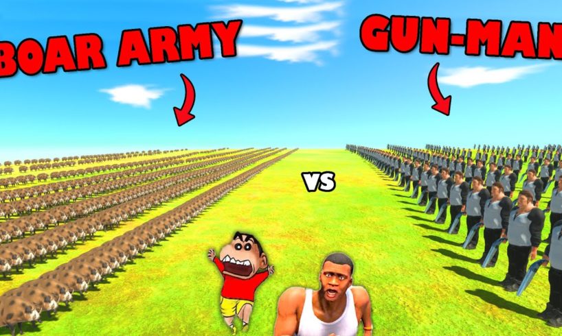 BIGGEST BATTLE in ARBS | WILD BOAR vs GUN MAN SLOW MO in Animal Revolt Battle Simulator w SHINCHAN