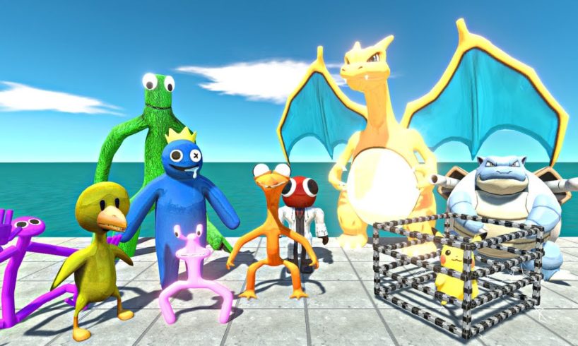 Rainbow Friends Rescues Pokemon Team and Fight - Animal Revolt Battle Simulator