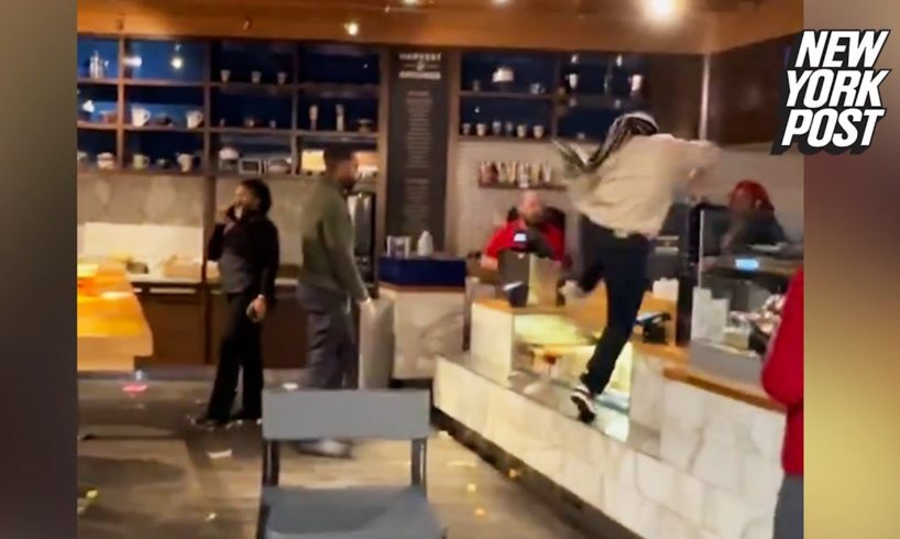 Airport employee leaps over counter, fights managers and swings chair after she’s fired