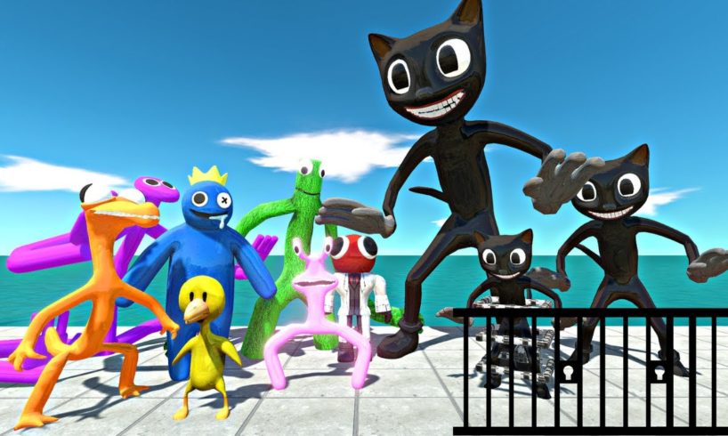 Rainbow Friends Rescues Multiplying Cartoon Cat Team and Fight - Animal Revolt Battle Simulator