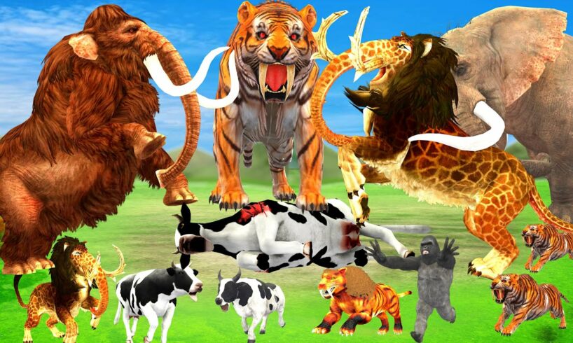 10 Giant Tiger vs 10 Buffalo vs 10 Zombie Cow Fight Mini Cow Saved By Elephant Vs Monster Mammoth