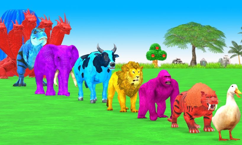 Paint Animals Duck Tiger Gorilla Lion Cow Elephant Dinosaur Hydra Fountain Crossing Animal Game New