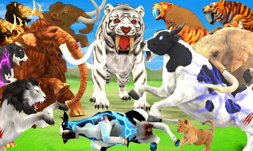 10 Lion Mammoth vs 10 Zombie Cow vs 10 Giant Tiger Attack Lion Cub Save By Woolly Mammoth Elephant