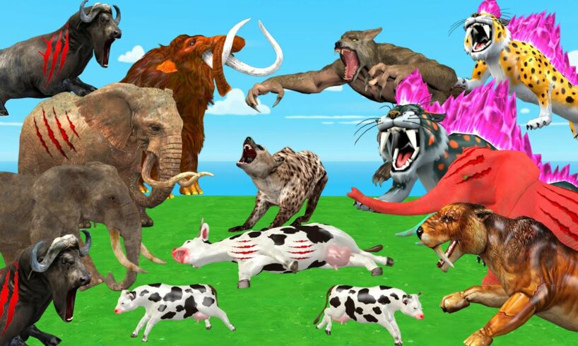 10 Zombie Tiger vs 3 Wolf Man Attack Gorilla Fight Baby Cow Saved by Woolly Mammoth Elephant