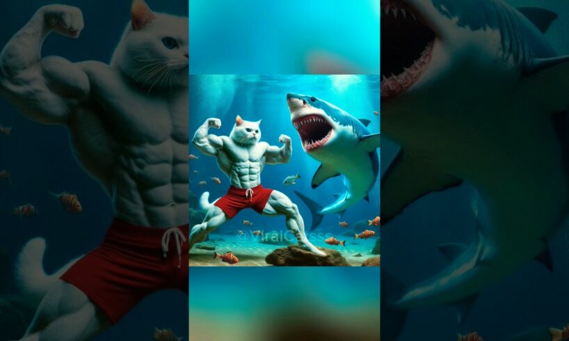 Daddy Fights Shark to Save a KITTEN 🐈👊🏽🦈   # AI #CATLOVER #CAT #STORY #CUTECAT #Cute #SHORTS