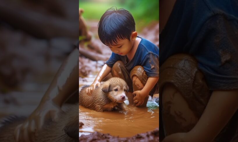 Toddler rescues puppy in mud 9