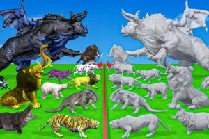 10 Mammoth Elephant Cow vs 10 Giant Lion Tiger vs Zombie Cow Animal Fight Cow Cartoon Rescue