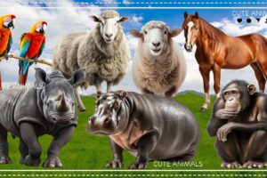 Amazing Familiar Animals Playing Sounds: Parrot, Hippo, Horse, Orangutan, Rhino - Cute Little Animal