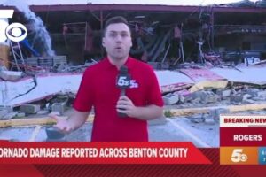 Apparent tornado damage seen near downtown Rogers, Arkansas